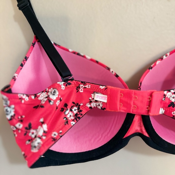PINK Victoria's Secret Red and Black Florals Bra 32DD - Picture 8 of 11